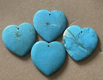 (4) 46mm X45mm Turquoise With Gold Hue Heart Shaped Pendant Lot # 450 - Image 1