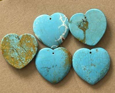 (4) 46mm X45mm Turquoise With Gold Hue Heart Shaped Pendant Lot # 450 - Thumbnail 7