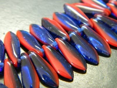 16x5mm Red & Blue Czech Boho Glass Dagger Beads - Czech Opaque Luster Dagger - Image 1