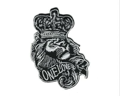 King Lion Embroidery Patch – Black & White Iron-On Applique (3x2" inches) - Image 1