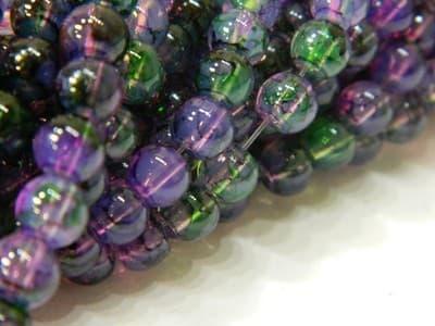 6MM Purple & Green Opalite Glass Beads - Round Glass - Thumbnail 3