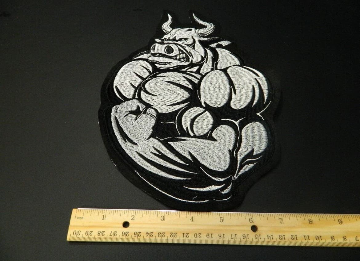 Large Mustle Bull Bodybuilder Embrodery Iron on Patch (6”x10”) - Thumbnail 2
