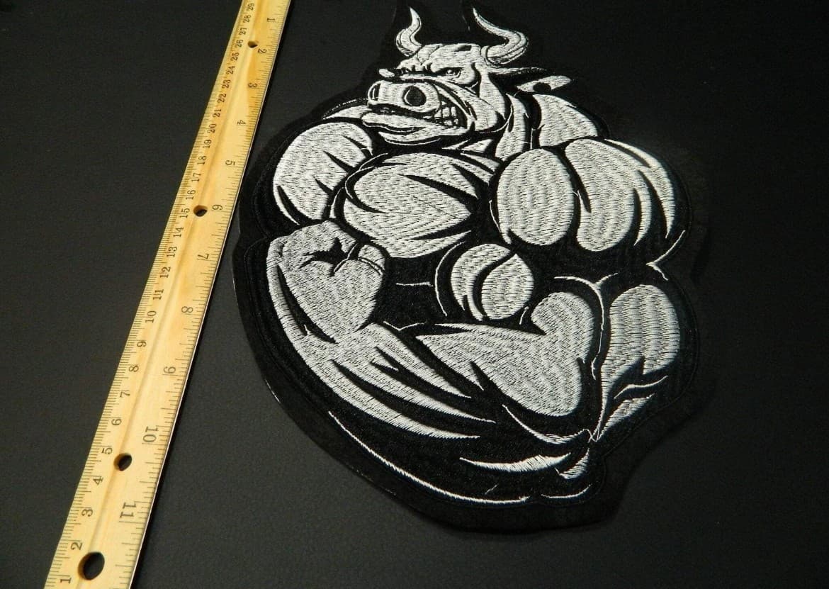 Large Mustle Bull Bodybuilder Embrodery Iron on Patch (6”x10”) - Thumbnail 3