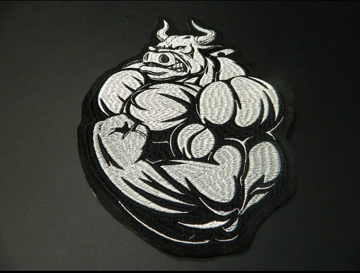 Large Mustle Bull Bodybuilder Embrodery Iron on Patch (6”x10”) - Image 1