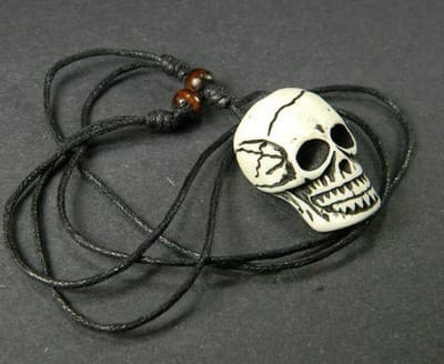 39MM Yak Bone Dust Black and White Skull Amulet Pendant On Wax Cord- Yak Bone & - Thumbnail 3