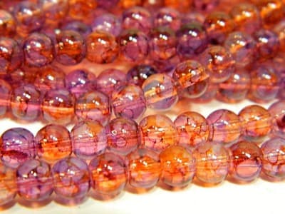 6MM Pink & Orange Opalite Glass Beads - Round Glass - Thumbnail 7
