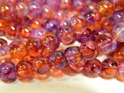 6MM Pink & Orange Opalite Glass Beads - Round Glass - Thumbnail 6