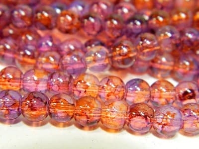 6MM Pink & Orange Opalite Glass Beads - Round Glass - Thumbnail 5