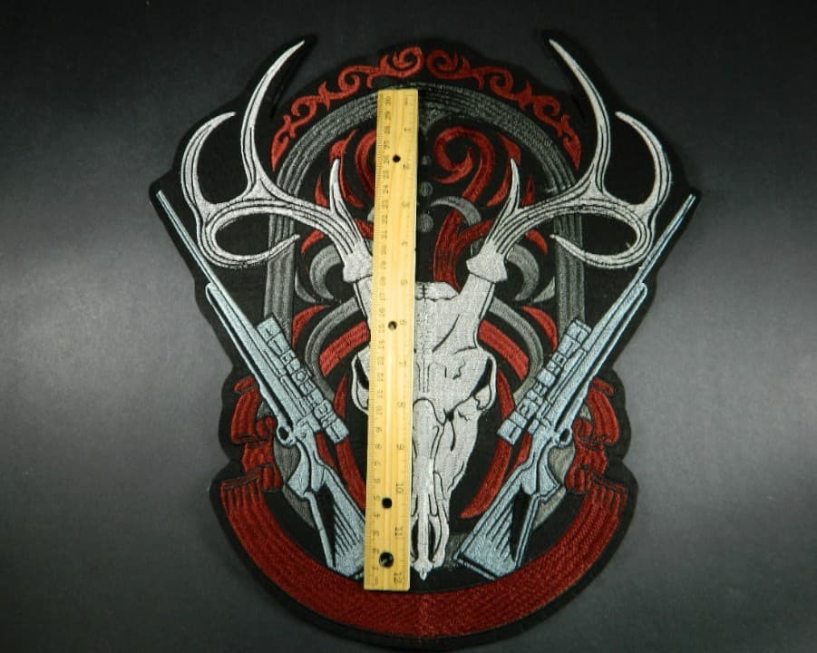 Massive (14”x12”) Deer Skull Embrodery Patch-Hunting Rifle Iron -on - Thumbnail 2