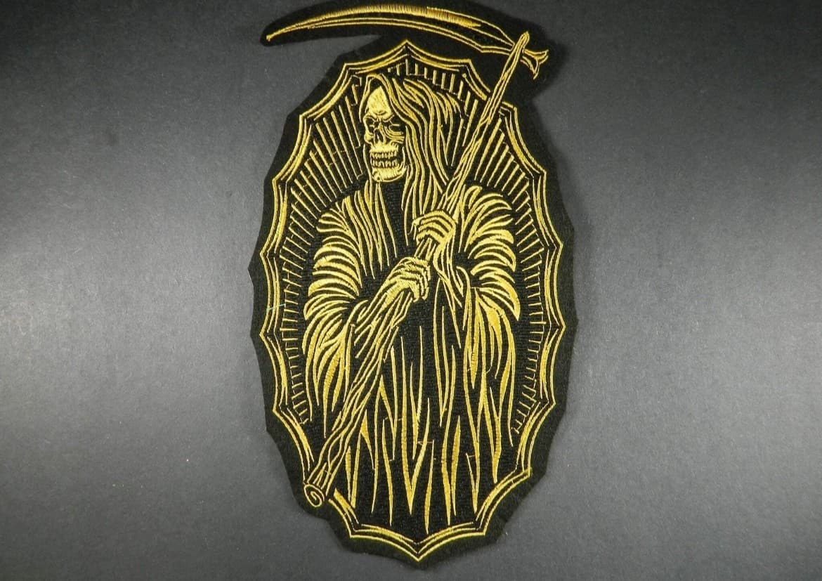 Large Golden Grim Reaper Embrodery Iron on Patch - Image 1