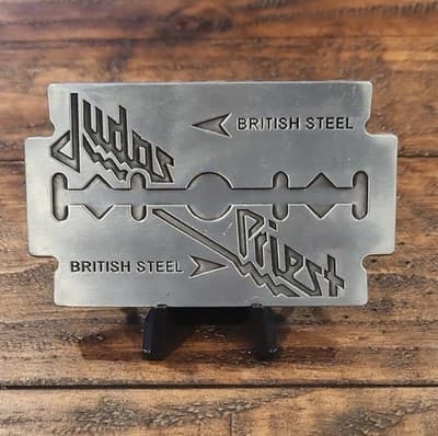 Judi’s Priest /Rock And Roll/ Razor Blade /Belt Buckle/British Steel/Silver - Thumbnail 2