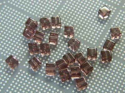 4MM Purple Square Glass Beads - Transparent Cube Glass Beads - Square Bead - Thumbnail 2