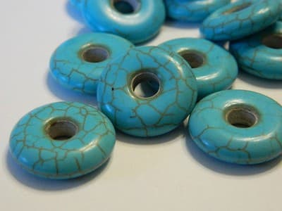 20MM Small Synthetic Turquoise Gemstone Donut/Pi Disc Focal Pendants - Man Made - Thumbnail 5