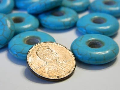20MM Small Synthetic Turquoise Gemstone Donut/Pi Disc Focal Pendants - Man Made - Thumbnail 6