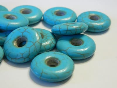 20MM Small Synthetic Turquoise Gemstone Donut/Pi Disc Focal Pendants - Man Made - Thumbnail 2