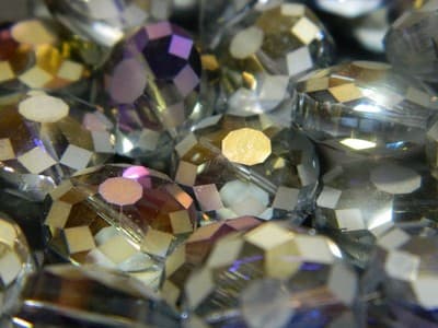 14MM Steel Blue Transparent Starburst Pattern Rainbow Plated Faceted Flat Round - Thumbnail 3