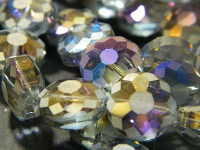 14MM Steel Blue Transparent Starburst Pattern Rainbow Plated Faceted Flat Round - Thumbnail 5