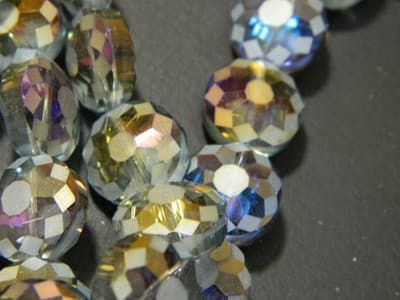 14MM Steel Blue Transparent Starburst Pattern Rainbow Plated Faceted Flat Round - Thumbnail 6