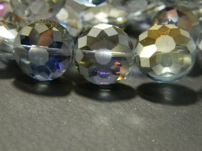 14MM Steel Blue Transparent Starburst Pattern Rainbow Plated Faceted Flat Round - Thumbnail 9