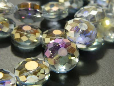 14MM Steel Blue Transparent Starburst Pattern Rainbow Plated Faceted Flat Round - Thumbnail 8