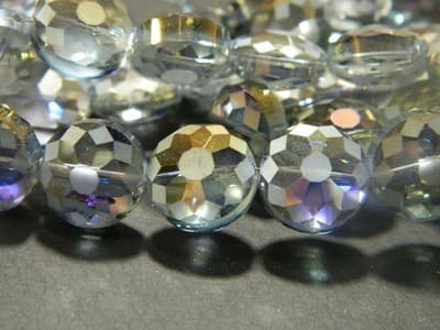 14MM Steel Blue Transparent Starburst Pattern Rainbow Plated Faceted Flat Round - Thumbnail 10