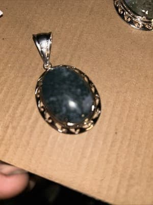 30 mm Oval Moss Agate Gemstone Pendant - Thumbnail 2