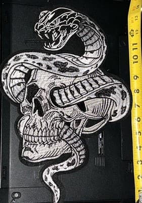 14 Inch Silver And Black Skull With Serpent Embroidery Patch-Iron On - Image 1