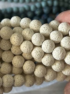 10mm White Round Lava Rock Beads/Natural Volcano Stone-15” Strand - Thumbnail 2