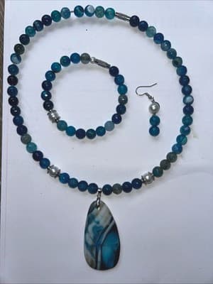 Italian Spun Porcelain And Pearl beaded Necklace Set With Silver Findings - Thumbnail 3