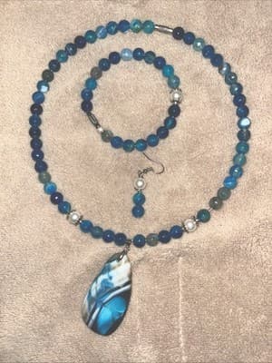 Italian Spun Porcelain And Pearl beaded Necklace Set With Silver Findings - Thumbnail 4