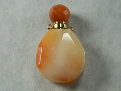 39MM Topaz Jade Openable Perfume Bottle -Orange White Topaz Jade & Gold Pendant - Image 1