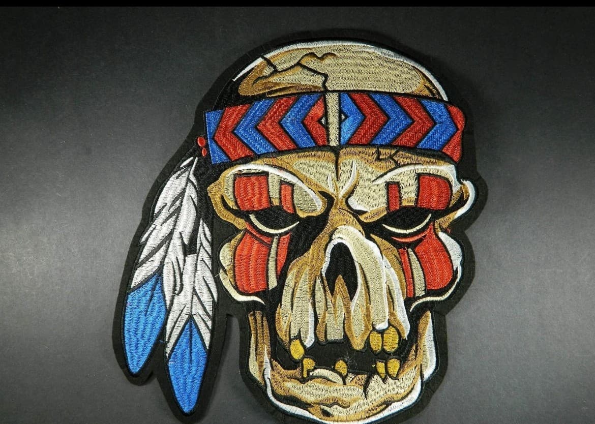Large Indian Skull Embrodery Iron on Patch Native American Tribute - Image 1