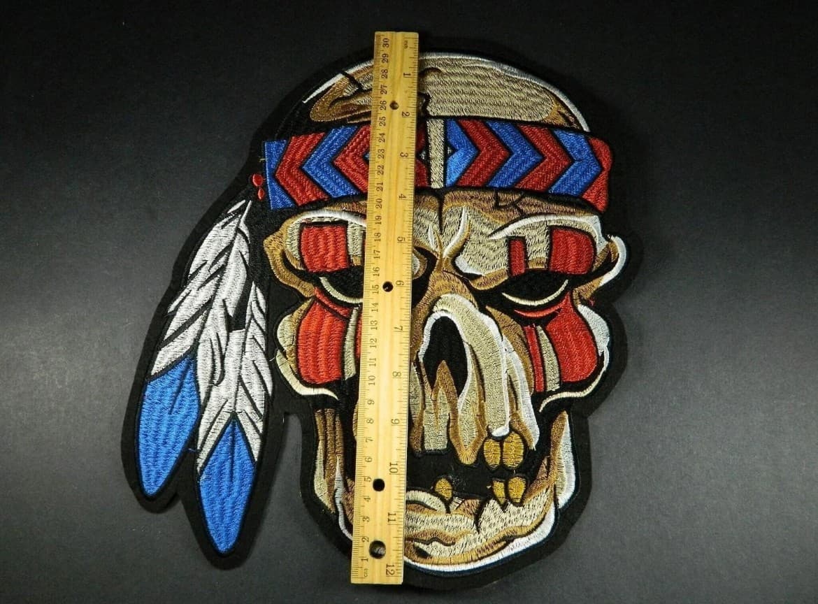 Large Indian Skull Embrodery Iron on Patch Native American Tribute - Thumbnail 2