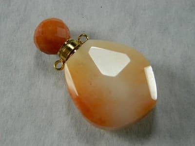 39MM Topaz Jade Openable Perfume Bottle -Orange White Topaz Jade & Gold Pendant - Thumbnail 2