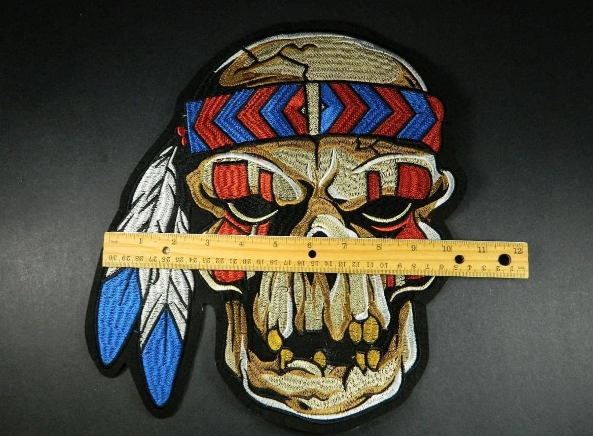 Large Indian Skull Embrodery Iron on Patch Native American Tribute - Thumbnail 3