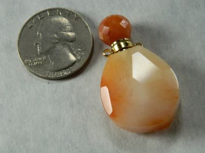 39MM Topaz Jade Openable Perfume Bottle -Orange White Topaz Jade & Gold Pendant - Thumbnail 4