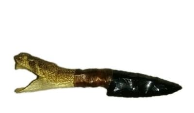 Real Rattlesnake Head With Obsidian Stone Blade - Image 1