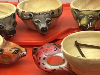 Hand-Carved Animal Head Kuksa Wooden Mug Set - Thumbnail 2