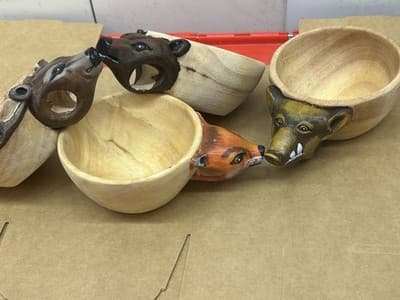 Hand-Carved Animal Head Kuksa Wooden Mug Set - Thumbnail 4