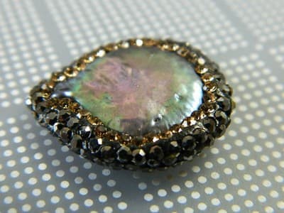 Flat Round Abalone Paua Shell Beads With Gold & Black Rhinestones - Large Shell - Thumbnail 3