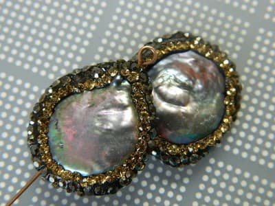 Flat Round Abalone Paua Shell Beads With Gold & Black Rhinestones - Large Shell - Thumbnail 5