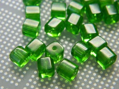 4MM Green Square Glass Beads - Transparent Cube Czech Glass Beads - Square Bead - Image 1