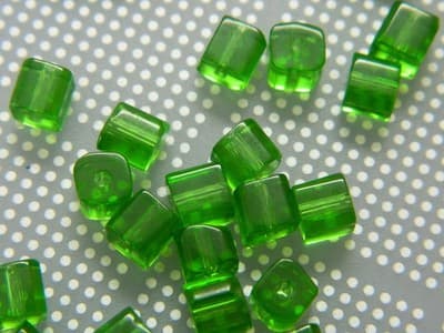 4MM Green Square Glass Beads - Transparent Cube Czech Glass Beads - Square Bead - Thumbnail 5