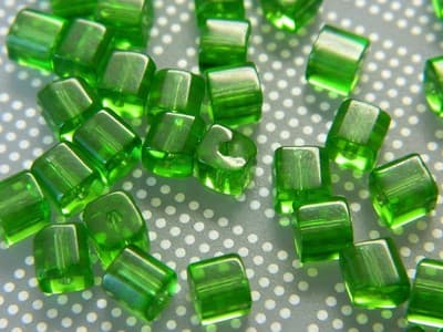 4MM Green Square Glass Beads - Transparent Cube Czech Glass Beads - Square Bead - Thumbnail 2