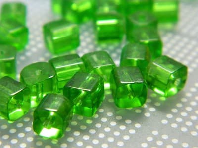 4MM Green Square Glass Beads - Transparent Cube Czech Glass Beads - Square Bead - Thumbnail 3