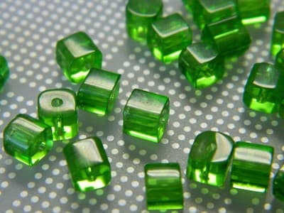 4MM Green Square Glass Beads - Transparent Cube Czech Glass Beads - Square Bead - Thumbnail 4
