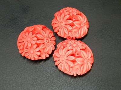 31MM Large Red Cinnabar Floral Flowers Pendant Beads - Jewelers Cinnabar Round - Image 1