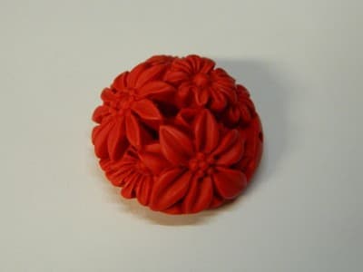 31MM Large Red Cinnabar Floral Flowers Pendant Beads - Jewelers Cinnabar Round - Thumbnail 6