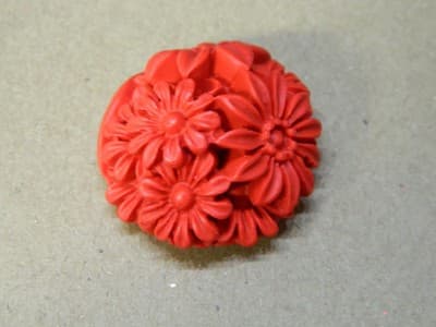 31MM Large Red Cinnabar Floral Flowers Pendant Beads - Jewelers Cinnabar Round - Thumbnail 4