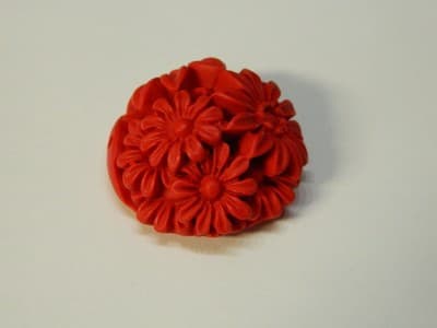 31MM Large Red Cinnabar Floral Flowers Pendant Beads - Jewelers Cinnabar Round - Thumbnail 2